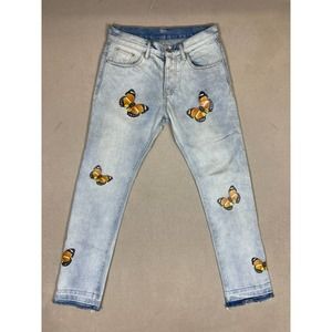 MNML Jeans Adult 29 Blue Butterfly Denim Button‎ Fly Preppy Straight Leg Mens